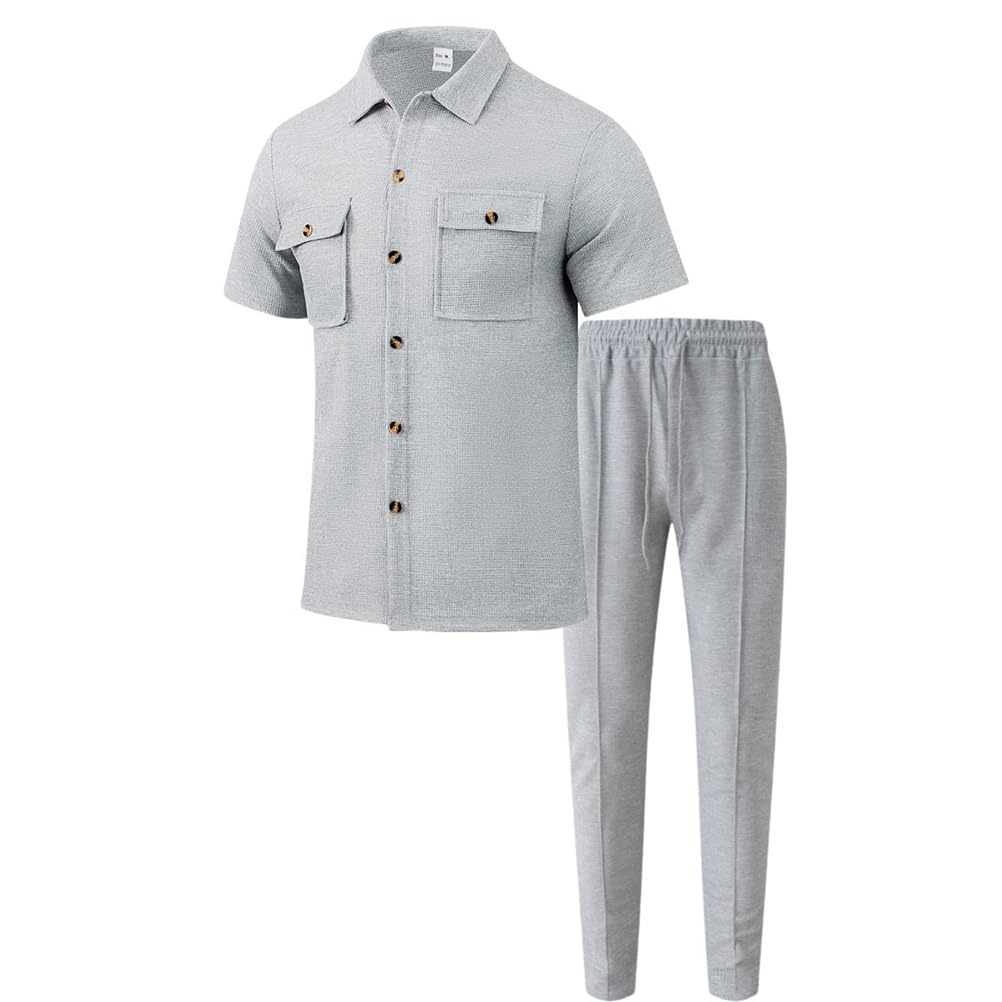 Camiseta de manga corta para hombre, estilo casual, para hombre, 2 piezas, chándal para correr, verano, camiseta y pantalones para vacaciones y ocio