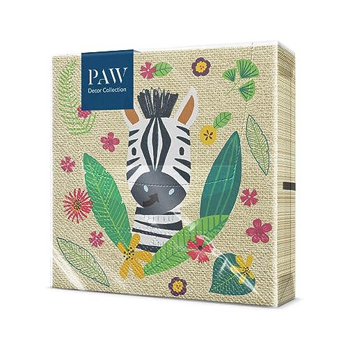PAW - Serviette Papier 3 Plis (33 x 33 cm) I Lot de 20 I Décoration de Table, Animaux, Jungle.Des Serviettes Parfaites pour les Anniversaires (Jungle Friends)