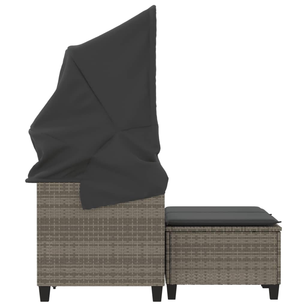 HUAKEHOM Gartensofa 2-Sitzer mit Dach und Hockern Outdoor Sofa Gartenmöbel Garten Lounge Set Terrasse Terrassenmöbel Zweisitzer Grau Poly Rattan
