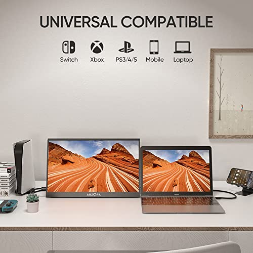 Arzopa Portable Monitor 15.6'' Fhd 1080P Portable Laptop Monitor Ips Computer External Screen Usb C Hdmi Display W/Smart Cover For Pc Mac Phone Xbox Ps5-A1 Gamut #TOP3