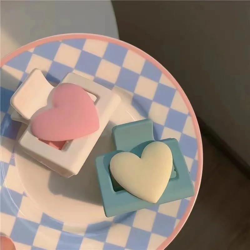 Matte Hair Clips with Heart Accents, Set of 2, Pink and White, Blue and White image 4