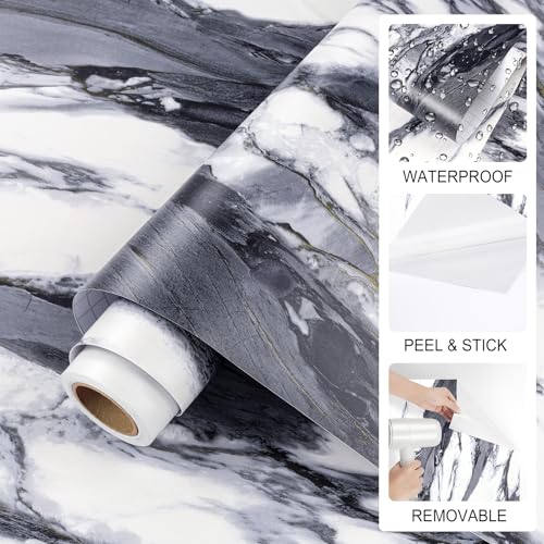 Papier peint effet marbre pour masquer les défauts d'une table - 5