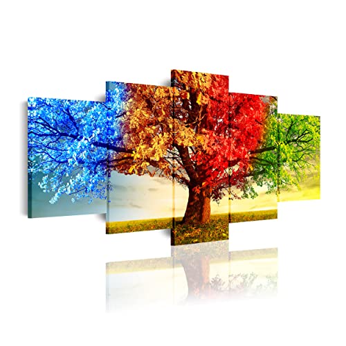 DekoArte 513 - Impression Sur Toile Moderne D'Images Artistiques Numérisées | Toile Décorative Pour Votre Salon Ou Votre Chambre | Style Paysage Arbres Quatre Saisons | 5 Pièces 200 x 100 cm XXL