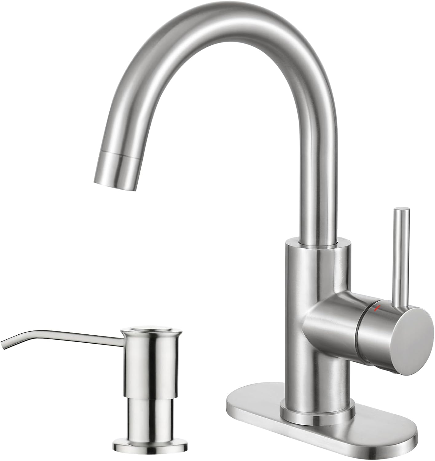 CREA Small Kitchen Faucet with Soap Dispenser,Brushed Nickel Bar Sink Faucet Single Hole,High Arc Single Handle Utility Faucet for Laundry Sink RV Outdoor Pre Wet Bar