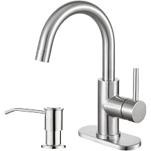 CREA Small Kitchen Faucet with Soap Dispenser,Brushed Nickel Bar Sink Faucet Single Hole,High Arc Single Handle Utility Faucet for Laundry Sink RV Outdoor Pre Wet Bar