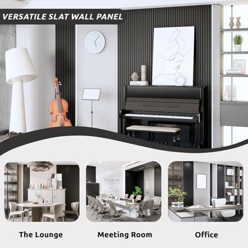 WPC Slat Wall Paneling, Modern Accent 3D Wall Panels, 8-Piece 94.5" x 6.6" TV Wall Panel, Bedroom, Living Room, Matte Black - Image 6