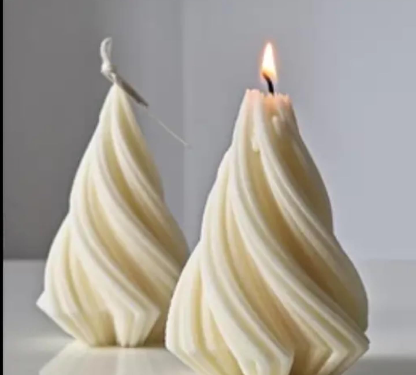 Decorative Spiral Christmas Tree Candle, White, Hand-Crafted
