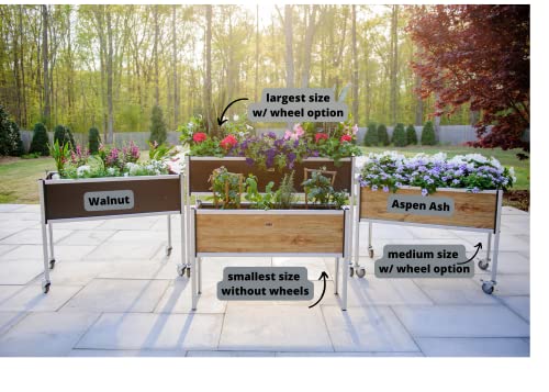 Raised Planter Box Elevated Garden Bed (36"L X 24"W X 27"H W/Wheels, Walnut) For Vegetables, Flowers, Herbs Patio/Balcony/Indoor/Outdoor/ Rust Resistant By Nrt #TOP7