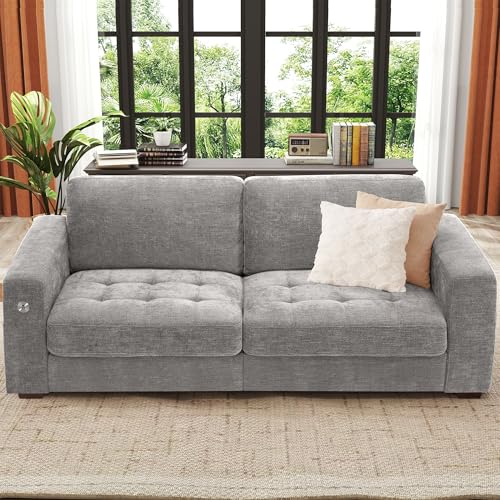Image of Ihanherry Modern 70inch Grey Chenille Recliner Loveseat Sofa, 2-Seats, USB /Type-C Charging Port, Removable Medium Firm Cushion