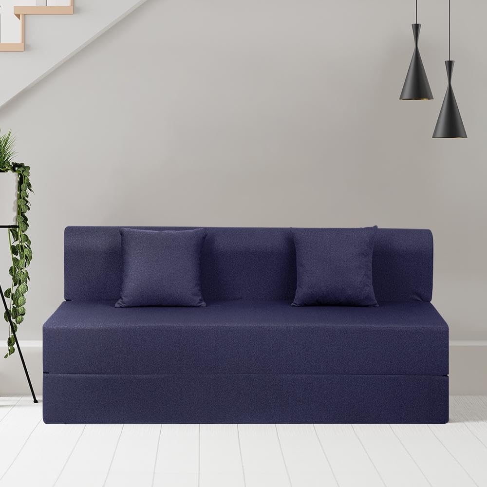 Wakefit Polyester Sofa Cum Bed | 5 Year Warranty | 3 Seater, Sofa Bed 6 X 5 Feet, Foldable Sofa Cum Bed with 2 Cushion - Flipper (Warpknit: Blue)