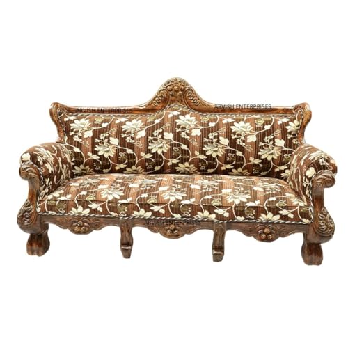 Image of Luxury Antique Sofa Set in a Classic Living Room Setting Solid Teak Wooden Five Seater Sofa Set with Cushion for Living Room | Honey Brown Finish | 208D x 76W x 119H cm (Design7)