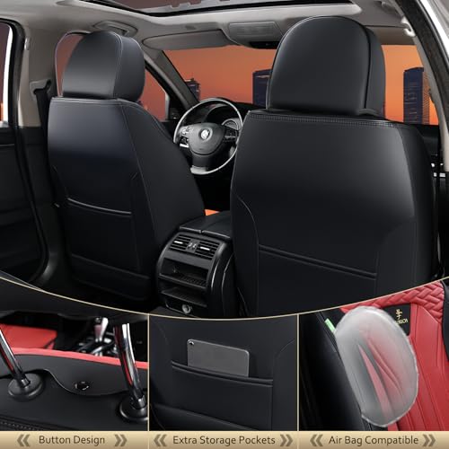 Image of FLORICH Seat Covers for Cars, Waterproof Automotive Seat Covers, Leather Car Seat Covers 2 Pack, Universal Front Seat Cushion Protector for Most Cars Trucks SUV-Black&Burgundy