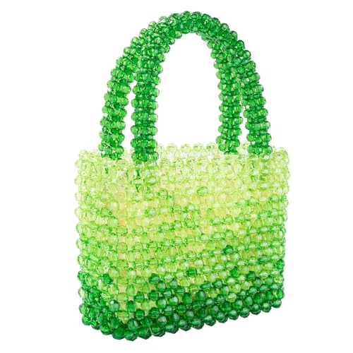 Women Acrylic Purse Mini Beaded Evening Handbags Handmade Gradient Transparent Blue Beads Tote Bags for Wedding,Beach,Party