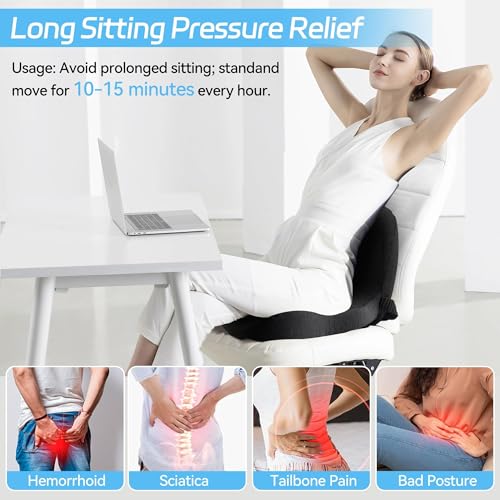 Image of Truck Driver Seat Cushion, Memory Foam L-Shaped Ergonomic Cushion for Office Chairs, Comfort & Support for Long Sitting