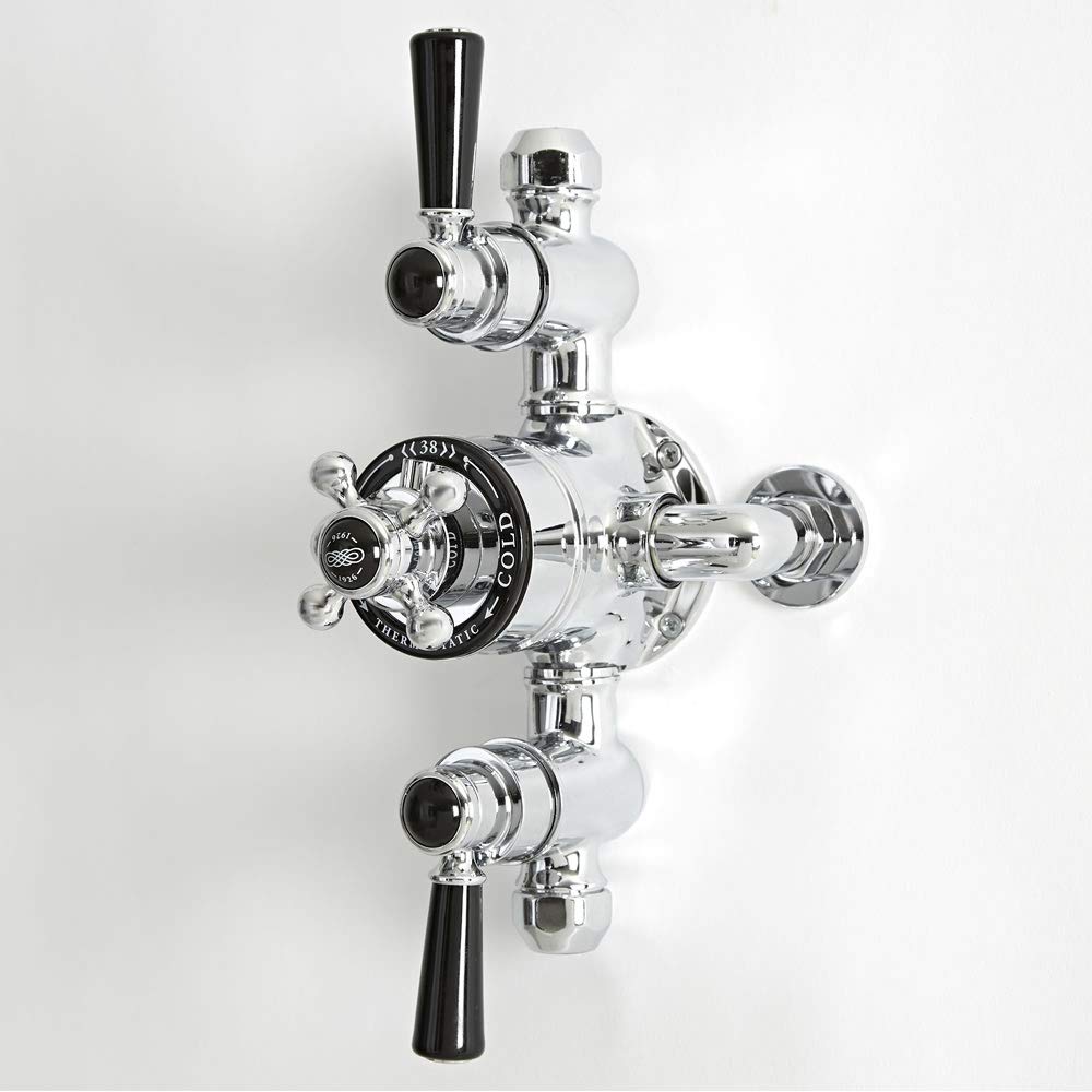 Milano Chrome & Black Elizabeth 2 Outlet Exposed Thermostatic Mixer Shower Valve - Chrome Black