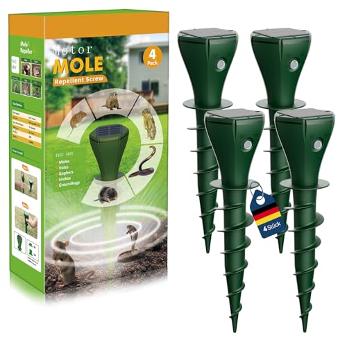 Maulwurf Vertreiber Solar, Wühlmausschreck Maulwurfschreck für Vertreibung von Maulwürfen, Erdhörnchen, Wühlmäusen aus Gärten, Wasserdicht IP65-Grün