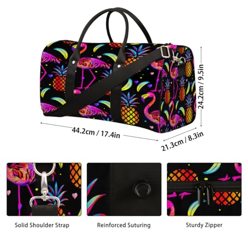 Pineapple Flamingos Rainbow Colore Travel Duffel Bag Sports Tote Gym Bag Waterproof Tear-Resistant Carry On Overnight Bag Foldable Weekender Bag for Gym Travel Getaway Beach Sports2