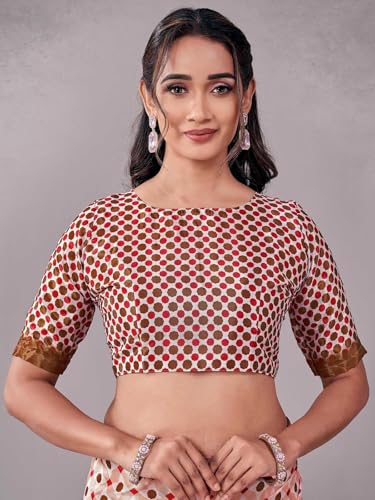 Image of Satrani Women's Chinnon Printed Saree with Unstitched Blouse Piece