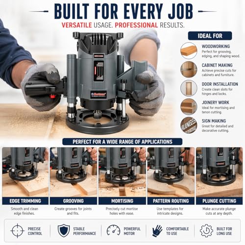 Image of Eastman Electric Router EER-812N (1200W, 230V) ? High Speed 21000 RPM Woodworking Machine with Dual Bit Capacity (8mm & 12mm) for Precision Grooving & Edging