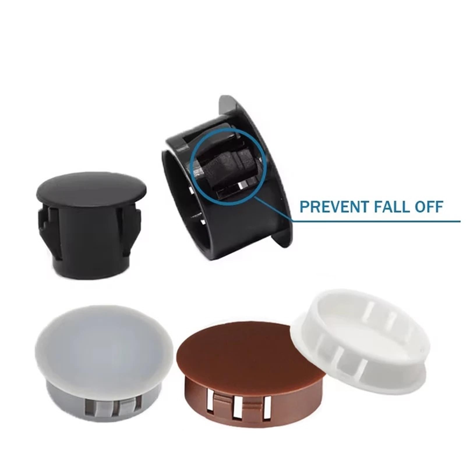 Tapones de plástico con agujero a presión, tapa de rosca negra, tapa de cierre de tapón de bloqueo blanco para muebles de armario (HP-60, 100 unidades, negro)