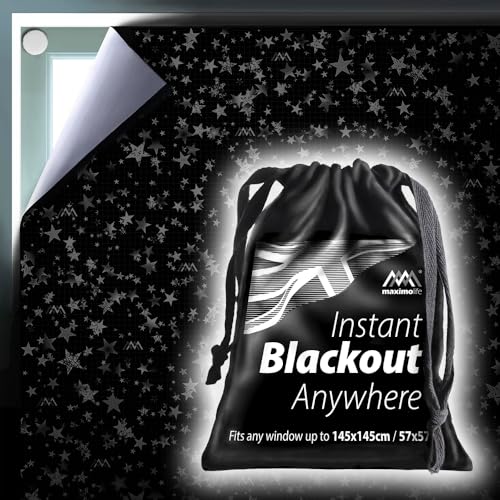 MaximoLife Instant 100% Blackout Blind | Robust Fabric Velvet Lined | Heat-Proof Adhesive Hook Tabs | Fits Any Window Up To 145×145cm | Full Blackout in Seconds | Easy Stick On No Tools No Drill