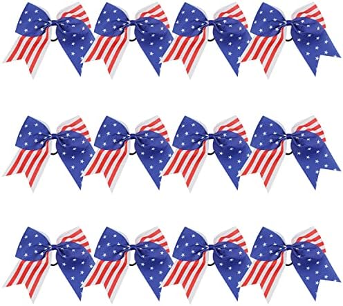 8 Inch Cheerleader Bows Ponytail Holder Cheerleading Bows Independence Day Hair Tie(America Flag)