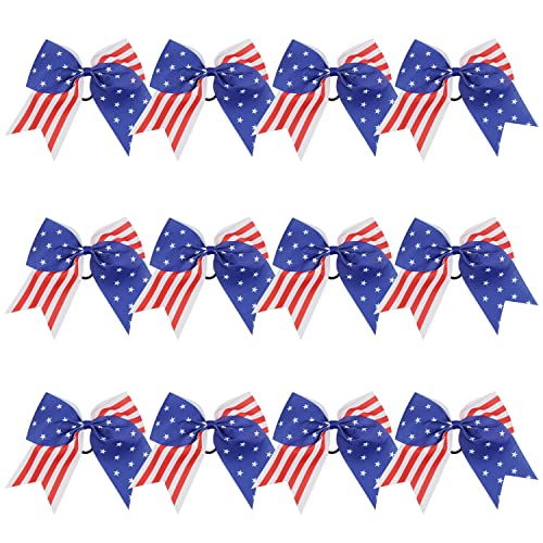 8 Inch Cheerleader Bows Ponytail Holder Cheerleading Bows Independence Day Hair Tie(America Flag) #TOP11