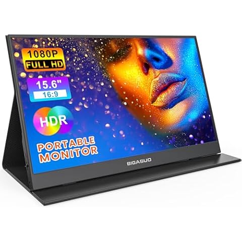 BIGASUO Portable Monitor, 15.6'' 1080P FHD Portable Monitor for Laptop, USB-C HDMI Computer Display HDR, Ultra-Slim IPS Gaming Monitor with Smart Cover for Laptop, PC, Phone, Mac, Xbox, PS4/5, Switch Cover
