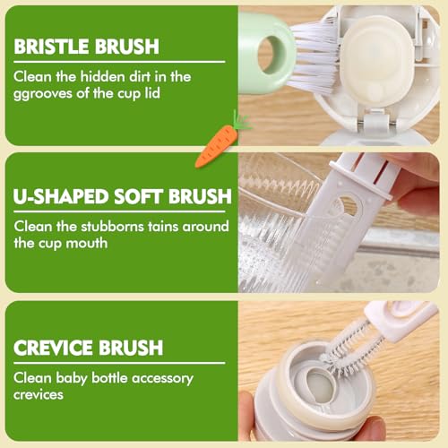 Image of Bottle Cleaning Brush 3 PCS Long Handle Bottle Brush 4 in 1 Detachable Multifunctional Sponge Bottle Brushes with Nipple Cleaning Brush and Bottle Gap Cleaner Brush (3PCS)