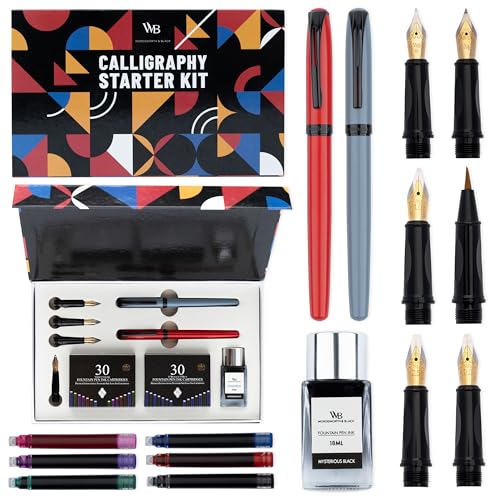 Wordsworth & Black Calligraphy Kit for Beginners 2 Ink Pens 5 Nibs Grey