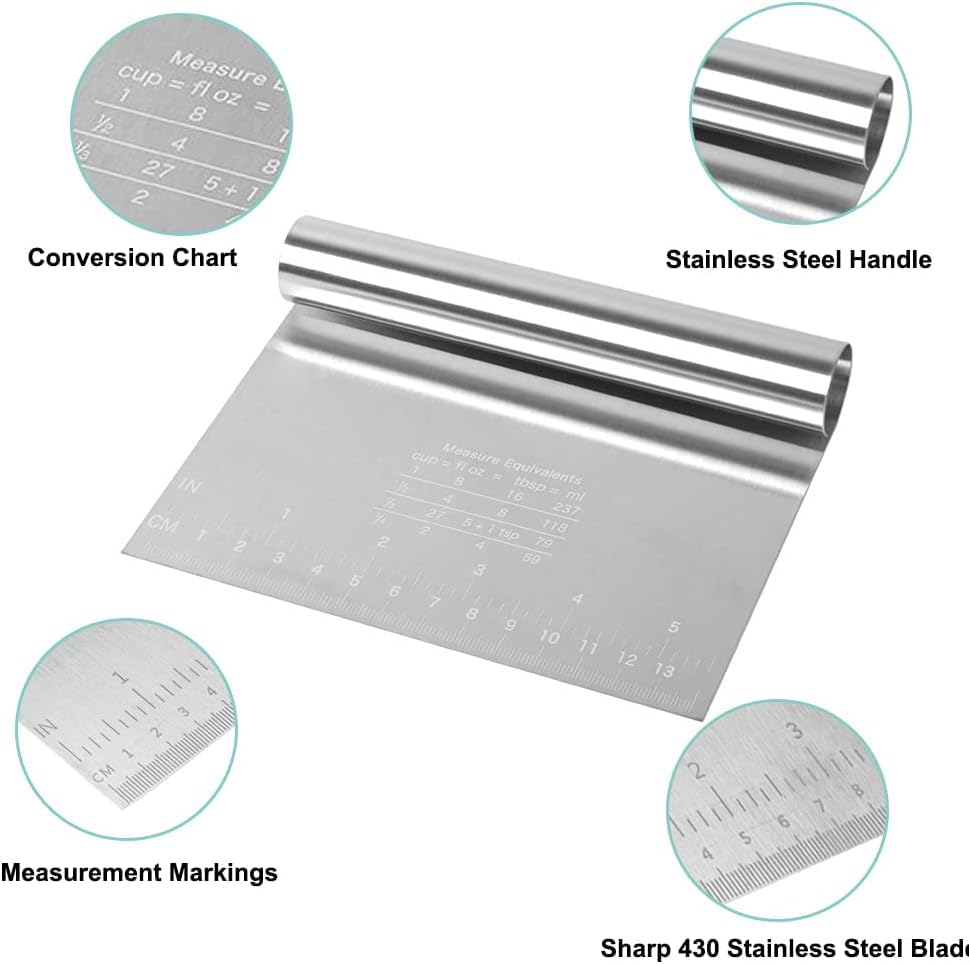 2 Pezzi Tarocco per Impasti, Tarocco Cucina In Silicone con Scala, Taglia Impasto in Acciaio Inox, Tagliapasta Spatola per Pizza, Raschietto per Pasta, Rotelle Tagliapizza per Impasti Pasta Pane Pizza