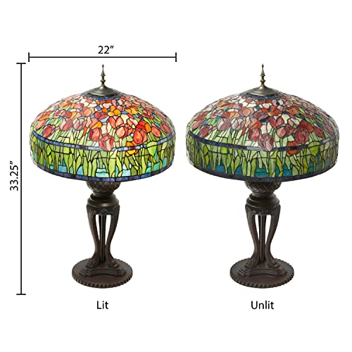 33.25" H Tulip Tiffany-Style Stained Glass Table Lamp - River Of Goods #TOP4