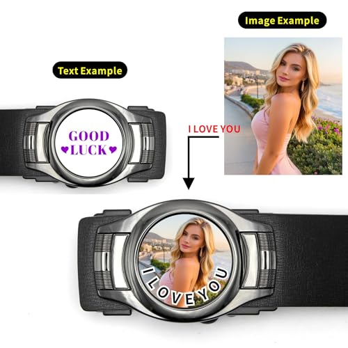 Leather Ratchet Belt Men - Customizable Photo Personalized Gift for Men Custom Birthday Gift, Automatic Buckle Belt2