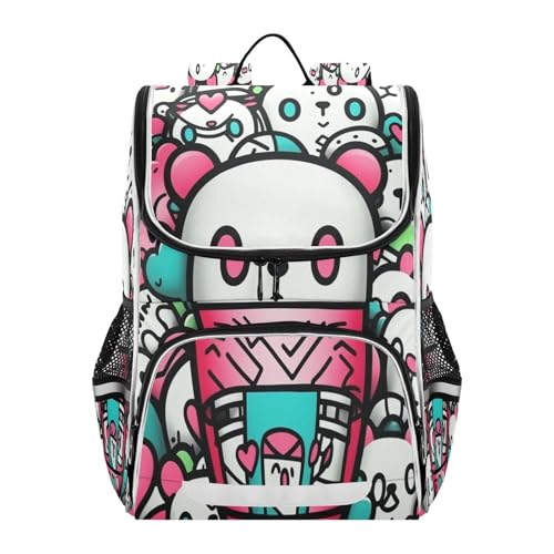 Sac à dos étudiant pandas abstraits doodle de grande capacité pour filles et garçons