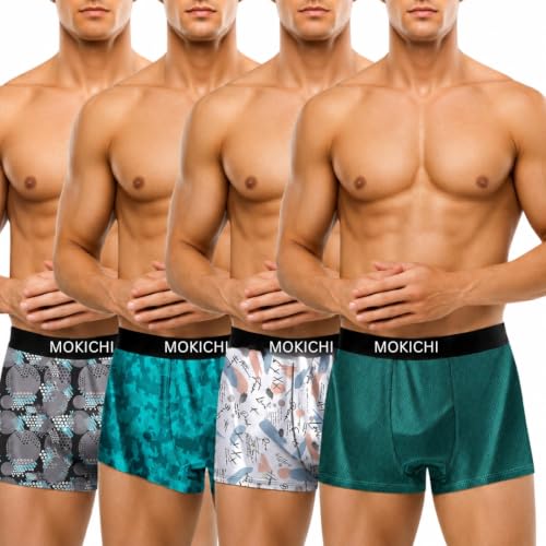 Image of Men's Printed Boxer Briefs | Soft Stretch Comfortable Trunks with Elastic Waistband | Breathable Everyday Innerwear for Men | Assorted Multicolor Prints | Pack of 4