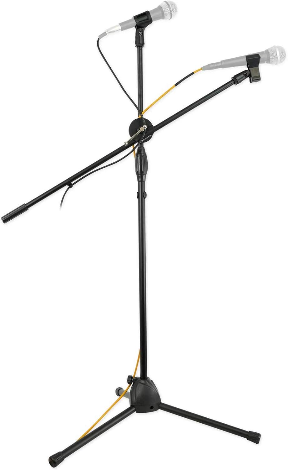 Rockville GIGSTAND DUAL Microphone Stand with (2) Mic Clips, 26.37″ Detachable Boom Arm, Adjustable 31″-55″ Height, Foldable Tripod Base, for Musicians and Podcasters