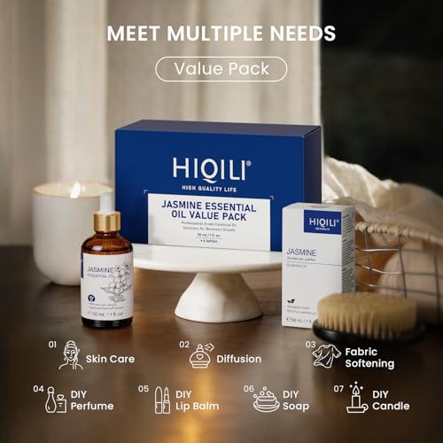 Image of HIQILI Jasmine Essential Oil Set for DIY Making, Skincare & Diffuser | Bulk Wholesale Supply for Spas, Salons, Hotels & Homestays, Ideal for Spa, Sauna and Gift - 6 Bottles / 1 Fl Oz Each