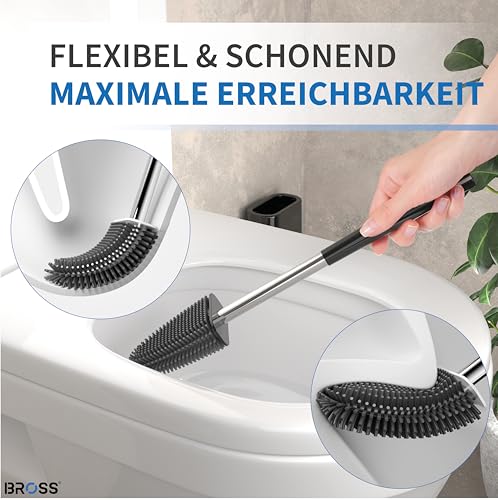 BROSS® Klobürste Silikon - Patentierte Toilettenbürste - Klobürste Schwarz - WC Bürste & Klobürstenhalter mit Wandmontage & TurboTrocknung - Innovativ & Antibakteriell - 1er Set – Bild 4