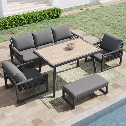 Sapgaks Ensemble de Salon de Jardin extérieur 6/7 Personnes,canapé de Jardin avec Grande Table à Manger, Coussins d'assise et de Dossier de Haute qualité...