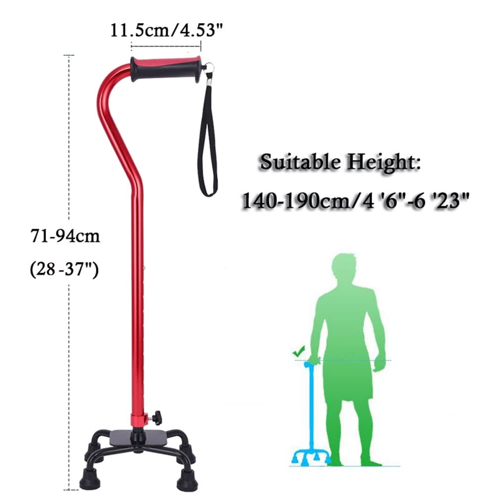 Bastón Cuadrúpedo, Bastón Ligero de Aluminio,Muletas Ajustable para Personas Mayores (Color : Rouge, Size : 71-94cm/28-37)