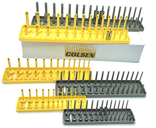 Colsen Socket Organizers 6 Piece Socket Tray Set | Metric & SAE Deep and Shallow Socket Organizers | Holds 80 SAE & 90 Metric Sockets | 1/4\" Drive, 3/8\" Drive, and 1/2\" Drive(6PCS SET, Yellow)