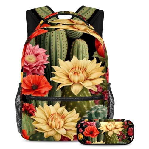 Sac à dos Cactus floral grand format 19" avec trousse scolaire