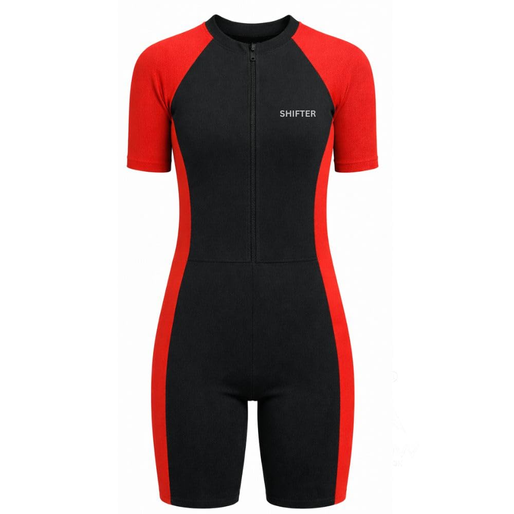 Unisex Short Sleeve Full Body Swim Suit | Front Zip Swimming Costume | Quick Dry Stretch Fabric | for Swimming, Water Sports & Training