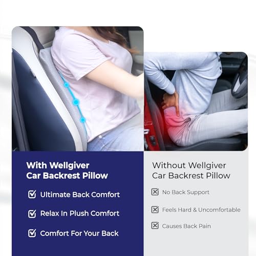 Image of WELLGIVER Orthopedic Memory Foam Car Neck Rest Pillow - Cervical Support Cushion for Neck Pain Relief, Adjustable Strap - Universal Fit for All Cars | Grey Velvet