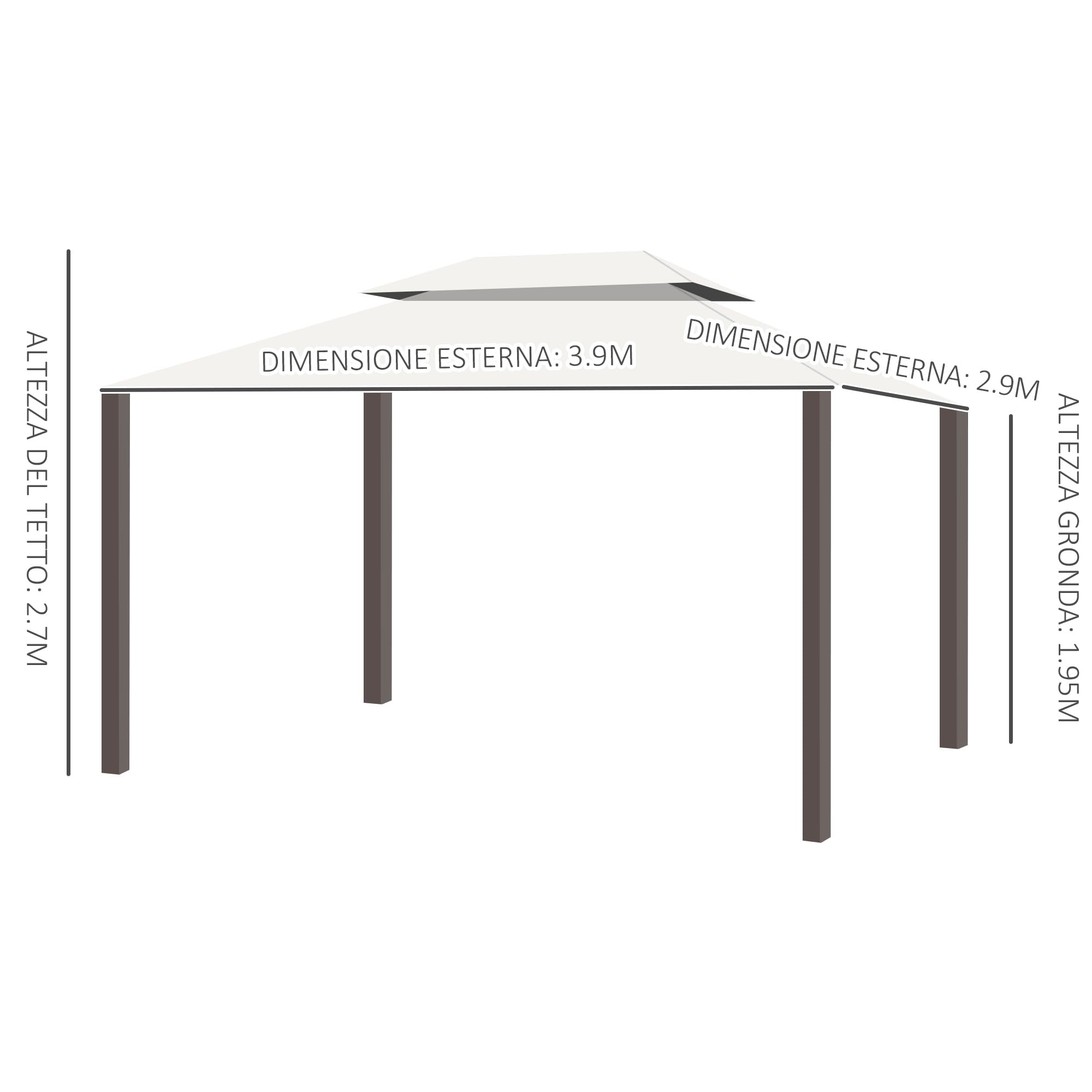 Outsunny Gazebo da Giardino 4x3 m con Zanzariera e Tende Parasole, Doppio Tetto, Anti UV, Alluminio, Crema