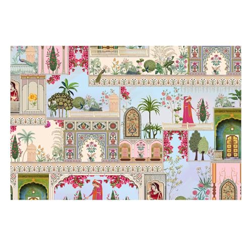 Image of PAPER PLANE DESIGN Exquisite Indian Ethnic Traditional Wall Mural Wallpaper. Full Wall Coverage for Home. (Ds19) (10 X 12 FEET, Canvas Texture - Non Adhesive)