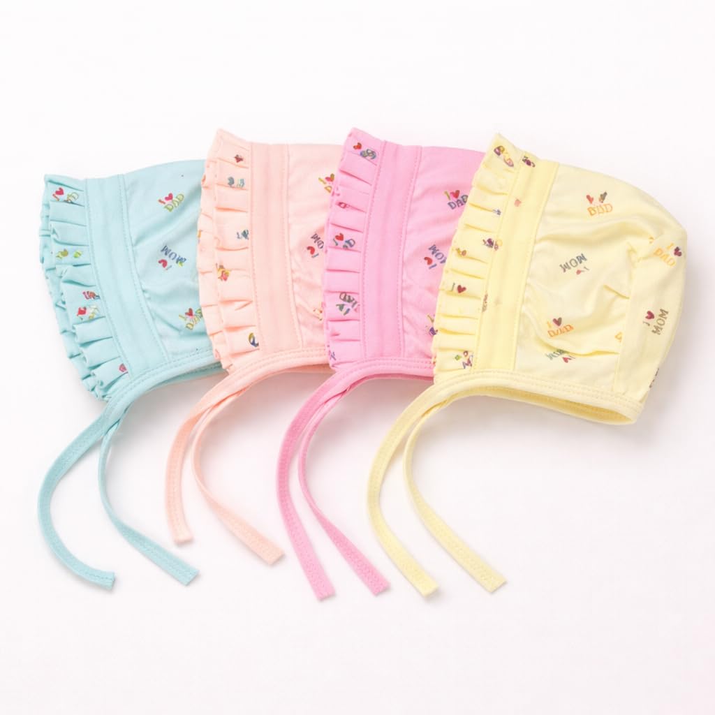 kmcho Newborn Baby jalar Cap/Hat/Topi, Printed, Pure Hosiery Cotton Soft Fabric- Soft & Breathable | Cozy, Lightweight & Stretchable | Unisex Baby Cap for Everyday Comfort - 4 Pcs - DN 3-picture-37