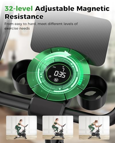 MJWW Exercise Bike for Home Gym Use, Magnetic Resistance Spin bike with Smart APP, 1-32 Level Adjustable, 136KG Weight Capacity, Ultra-Quiet Stationary Bike with LCD Display and Tablet Holder - Image 6