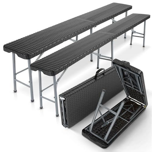 Arebos 2X Banco Plegable para Cerveza I Asa de Transporte | 183 x 28 x 43 cm Banco Plegable Camping Garden, Party, Camping, Beer Tent Bench, Set of 2 | Negro