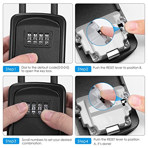 Key Lock Box, (NEW VERSION) Wall Mounted Key Safe Box, Weatherproof 4 Digit Combination Key Storage Lock Box, 5 Keys Capacity Lockbox with Removable Shackle for Indoor Outdoor, Small Size 3.66inch
